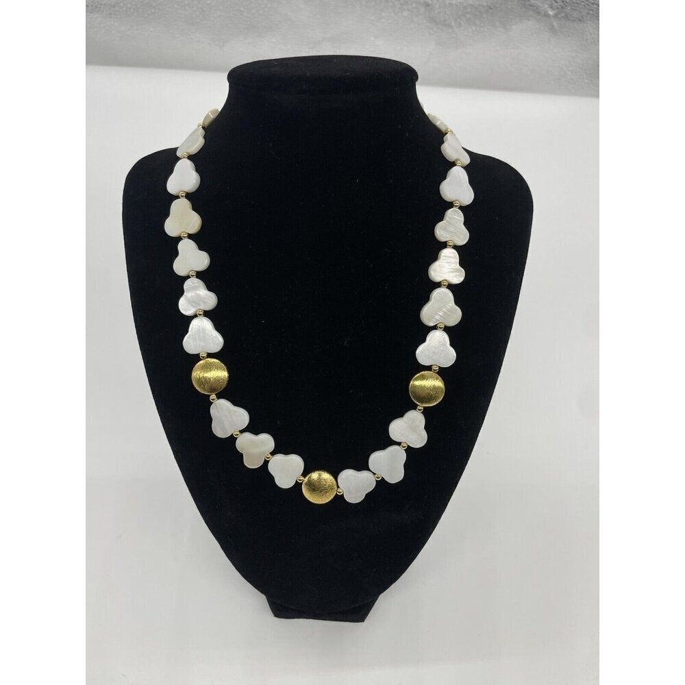 KJK Necklace Katherine J Kornblau NYC Goldtone White‎ Mother of Pearl Bead 18.5"